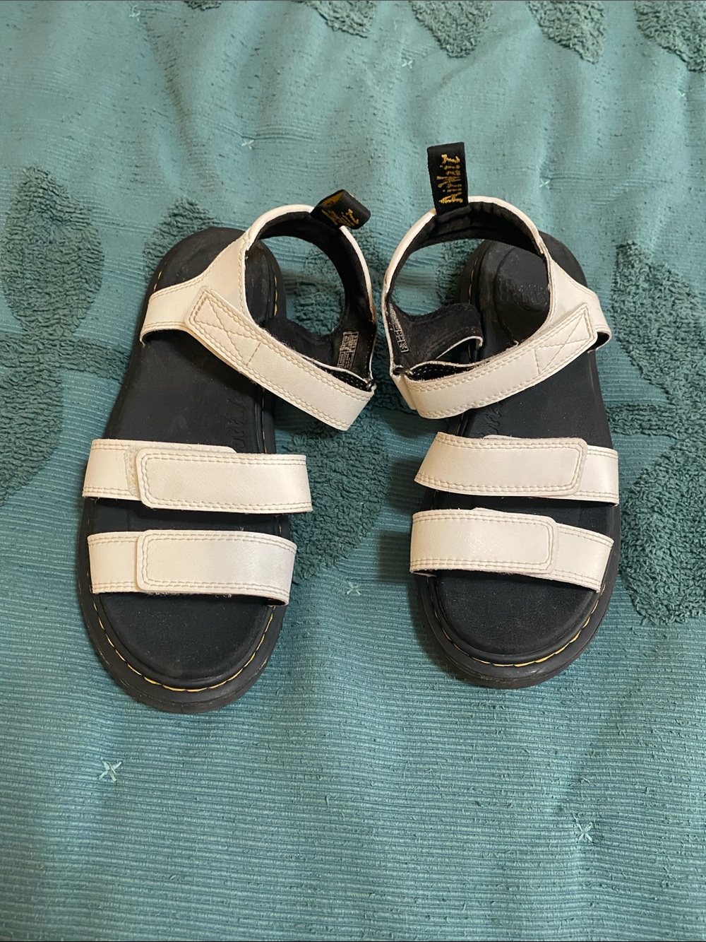 Dr. Martens Kids White Strap Sandals with Black Footbed
